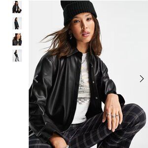 Topshop Faux Leather Shirt Jacket Black Women's US 4